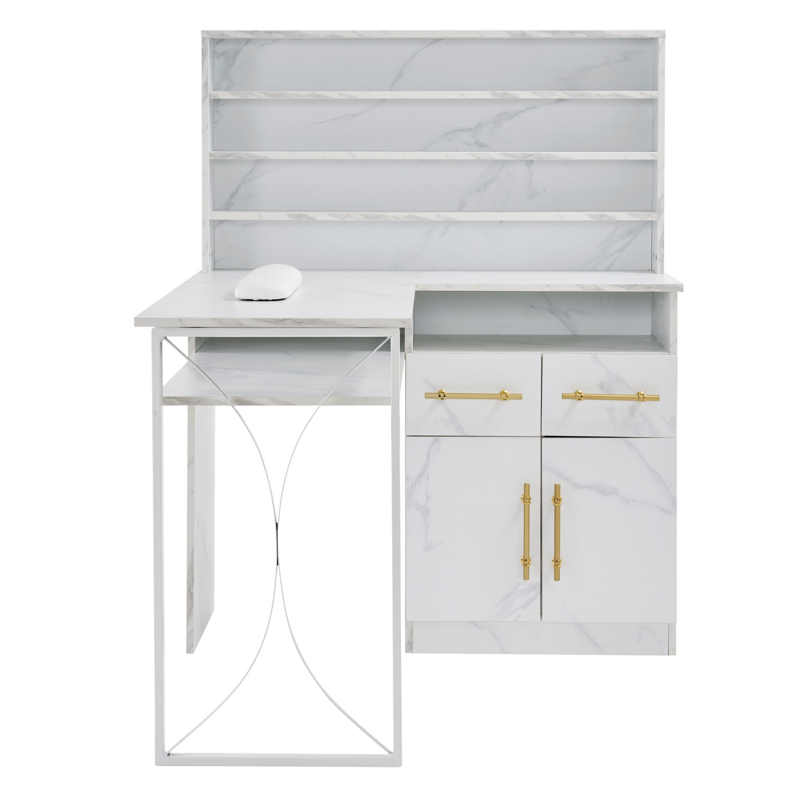 L-shaped Nail Desk for Storage, Versatile Manicure Table with Drawers & Cabinets