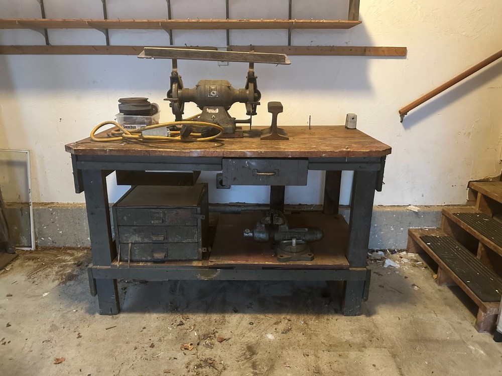 Heavy-Duty Vintage Workbench — Solid Wood, Built to Last