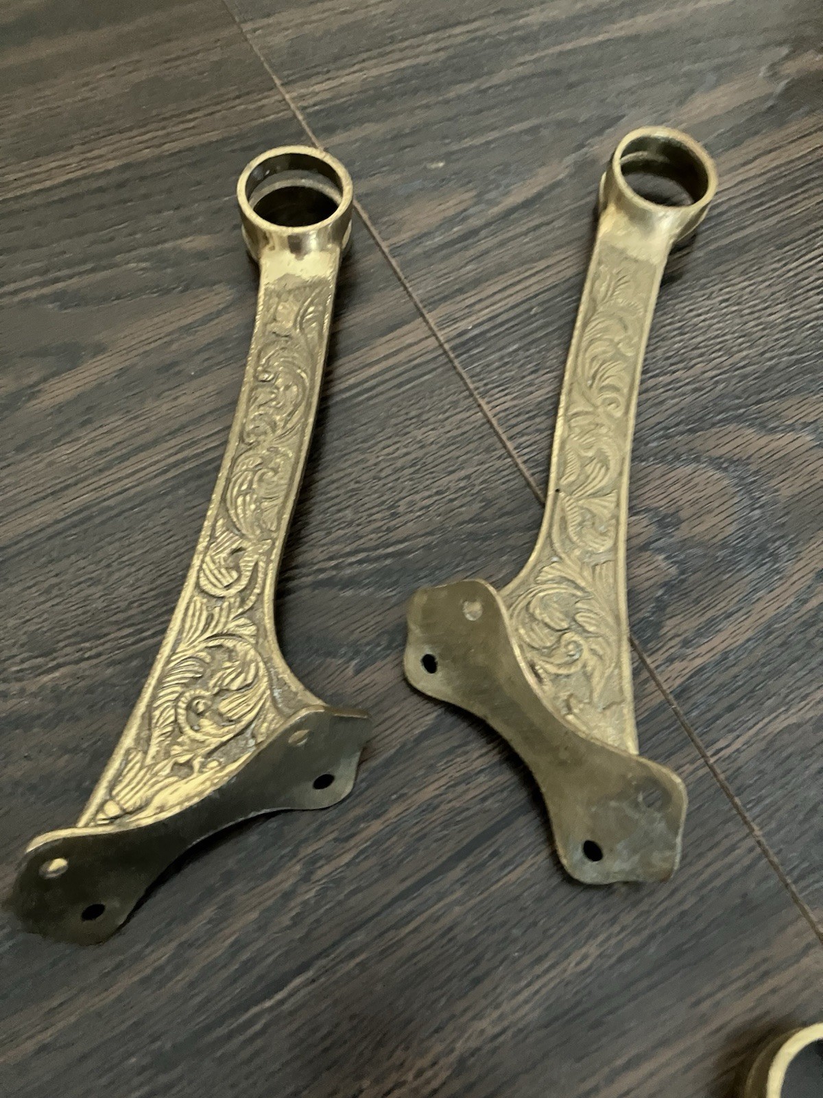 Antique Victorian Style Aged Brass Bar Footrest Brackets Set of 7