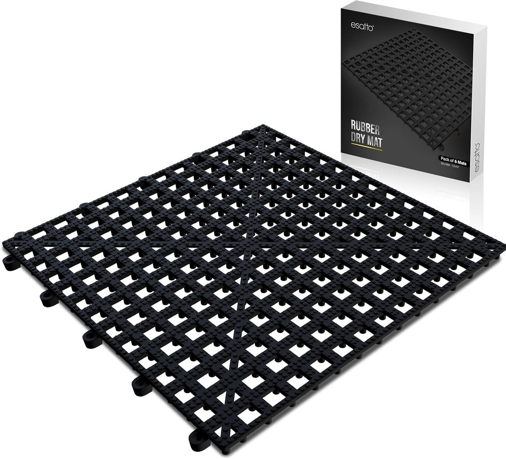 6 Pack Interlocking Shelf Mats 12″, Black – for Spills, Clean Bars,