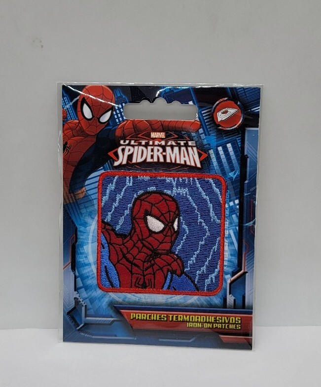 Disney Marvel Ultimate Spider-Man Iron-On Patch: Blue Comic Head Square New Ship