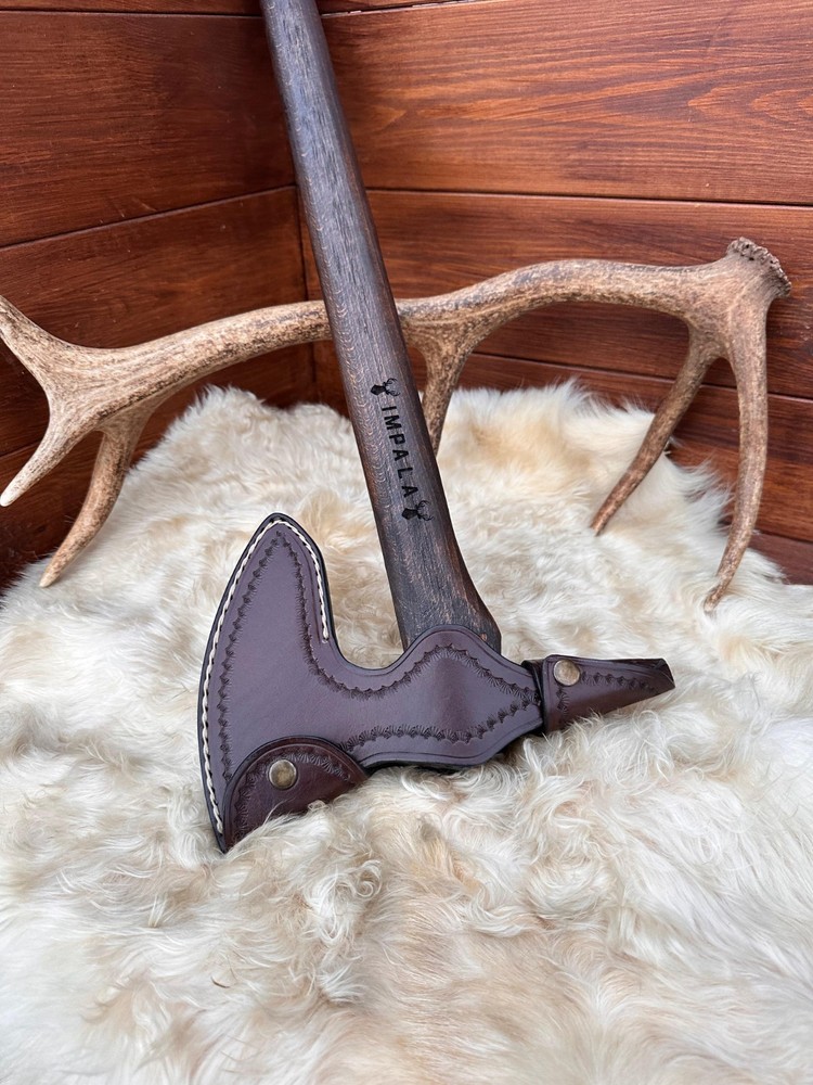 Handforged Carbon Steel Tomahawk Axe with Leather Sheath