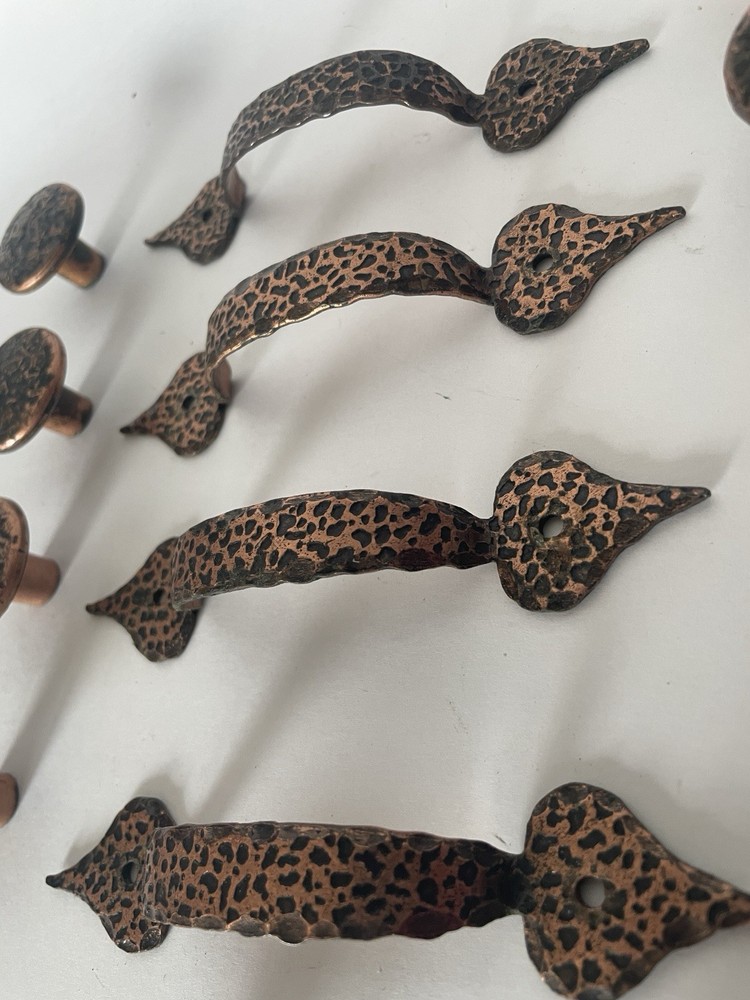 Vintage Hammered Rustic Copper Drawer Handles Pulls Knobs 14 Pieces
