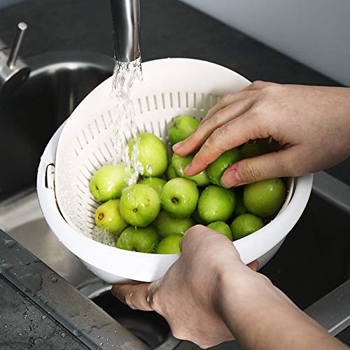 Double-Layer Colander Bowl Set – Drain & Rinse Basket with Inner Strainer – K...