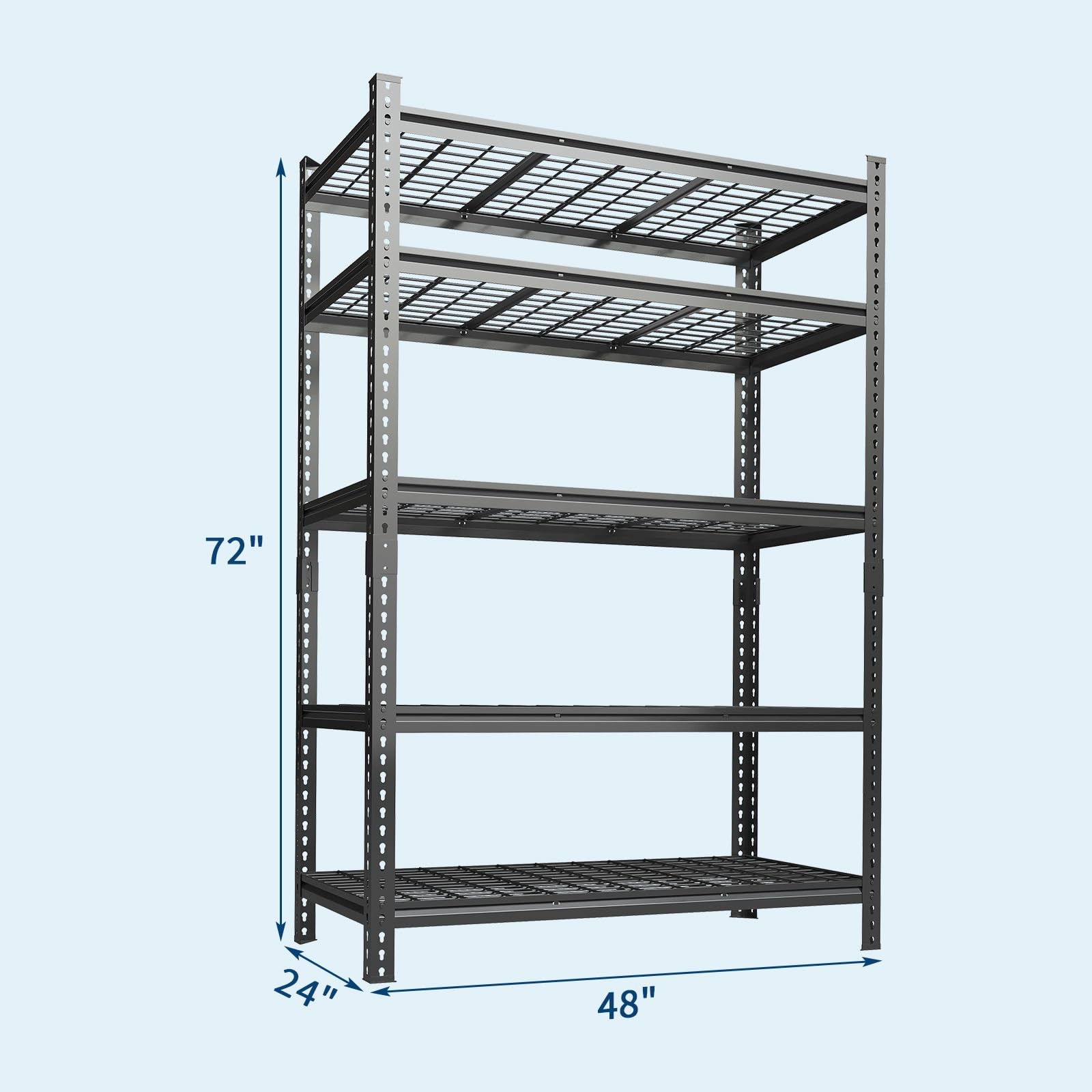 24" D x 48" W x 72" H Garage Shelving Heavy Duty 5 Tier Metal Storage Shelves