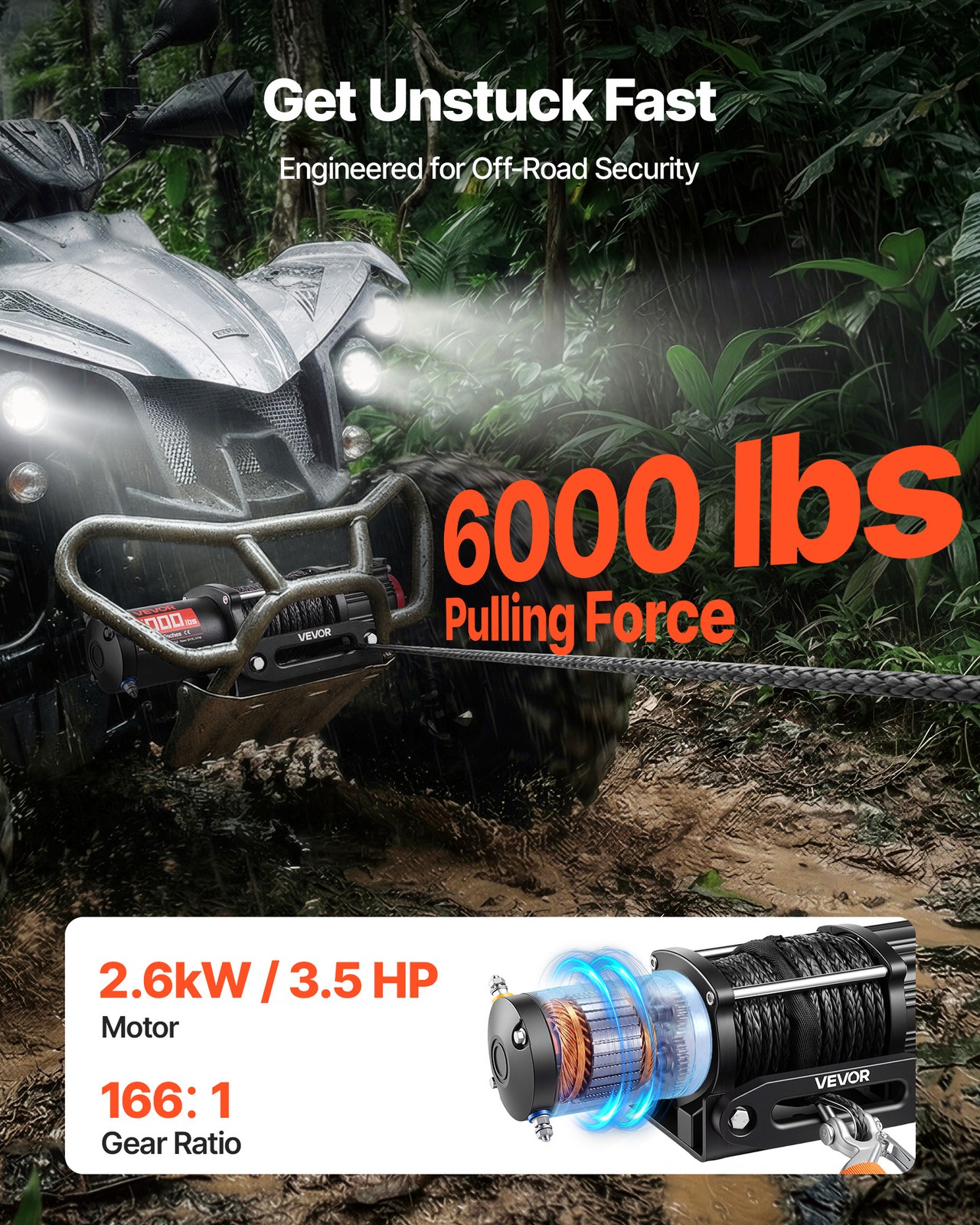 VEVOR 6000 lbs Electric Winch ATV UTV 12V Synthetic Rope Wireless Remote Control