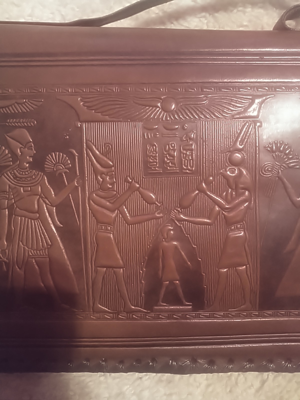 Vintage Hand Tooled Leather Embossed Egyptian Themed Purse