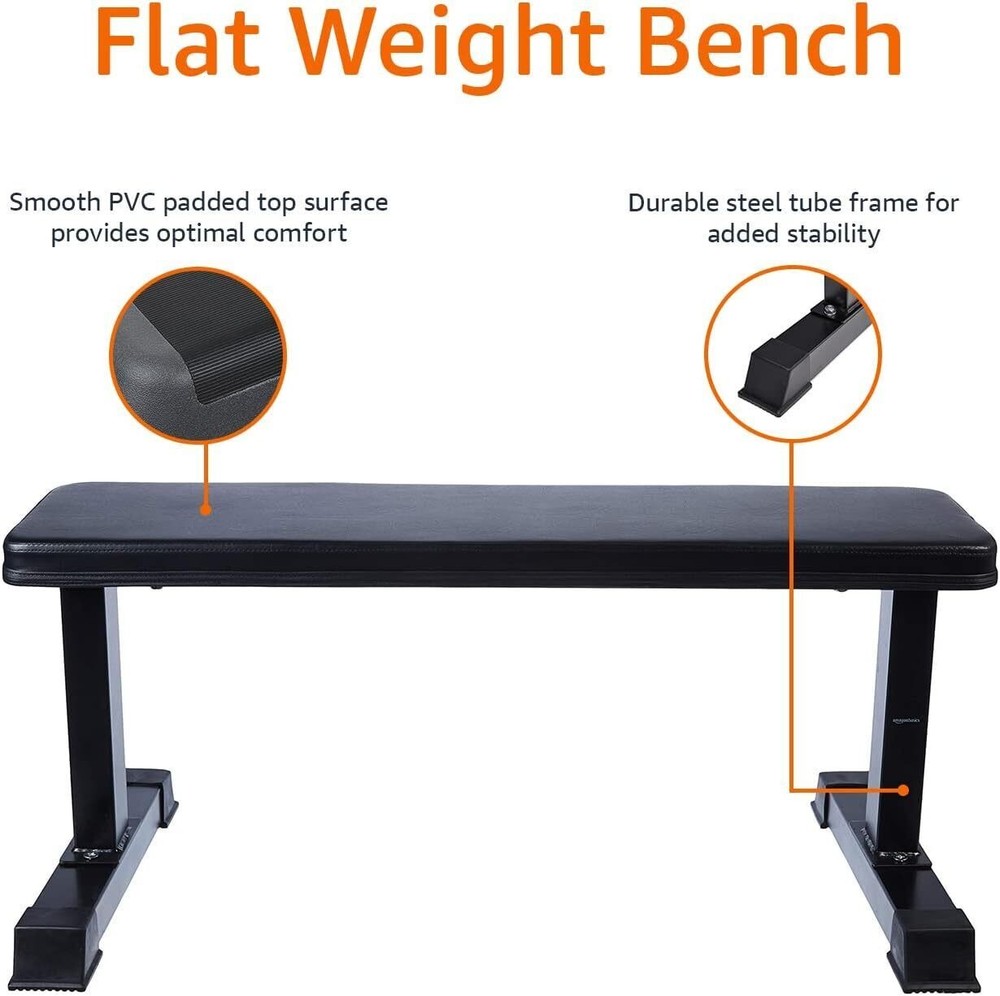 Flat Weight Bench Black Straight Bench Home Gym Exercise Bench Strength Training