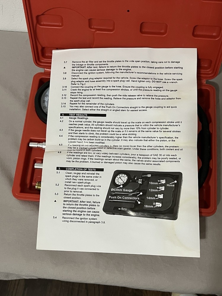 Engine Cylinder Compression Test Kit. Open Box Never Used