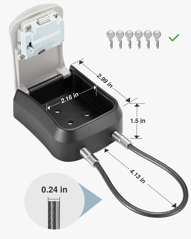 Lock Box, Portable Key Lock Box with Removable Cable Handle, Resettabl...