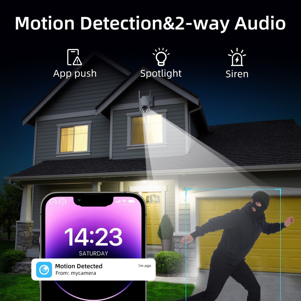 4G LTE Cellular Solar Security Camera Wireless Outdoor Built-in SIM Card 2PACK