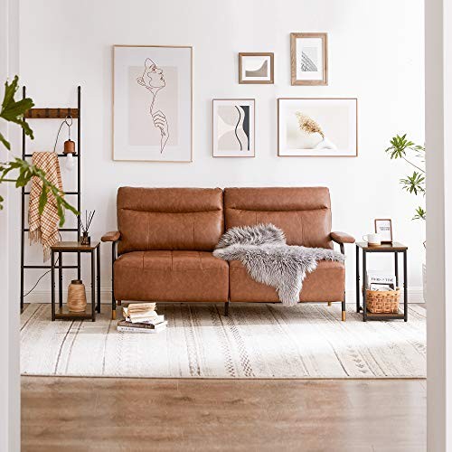 End Table, Side Table with Storage Shelf, Slim Night 1 Rustic Brown + Black