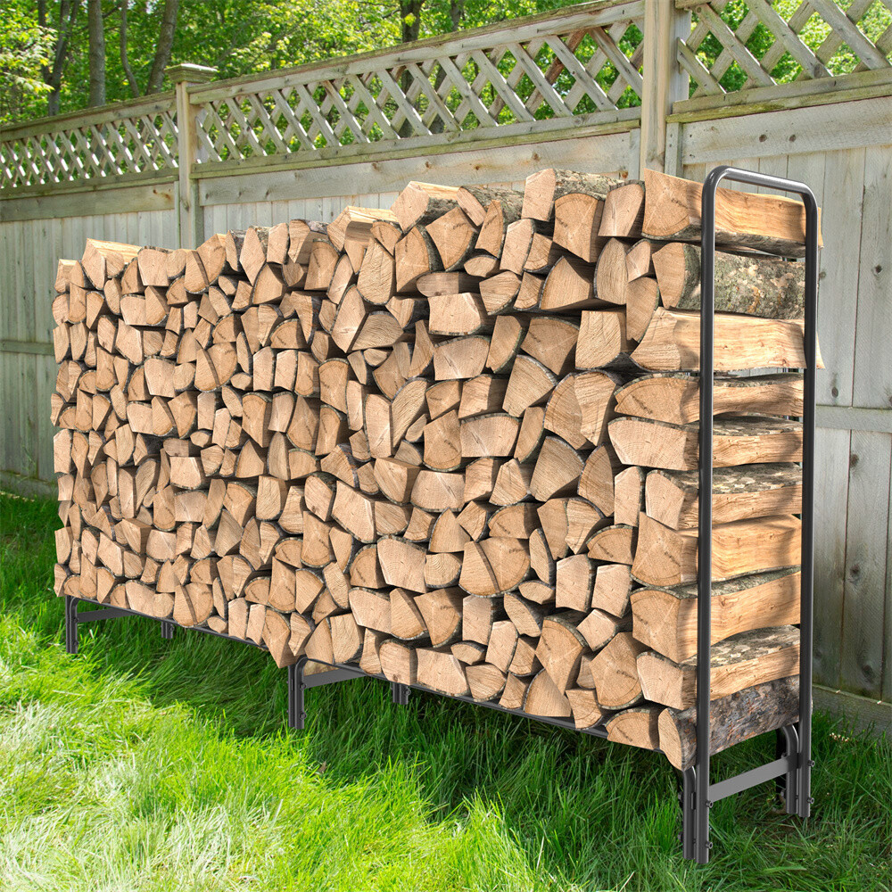 12ft/8ft Metal Firewood Rack Adjustable Outdoor Log Rack Wood Stacker for Patio