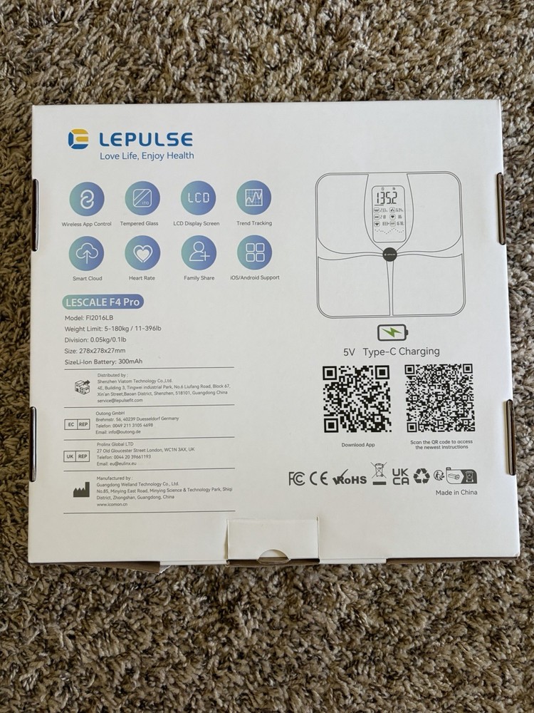 LEPULSE Lescale F4 Pro Smart Scale, Heart Rate, App Control, White