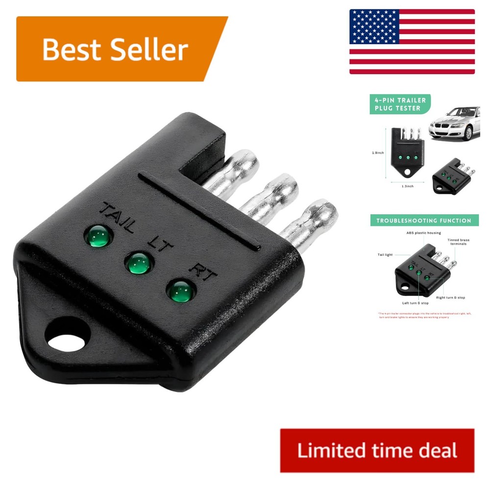 4-Way Trailer Wire Tester with LED Indicators - Compact & Durable Circuit Tester
