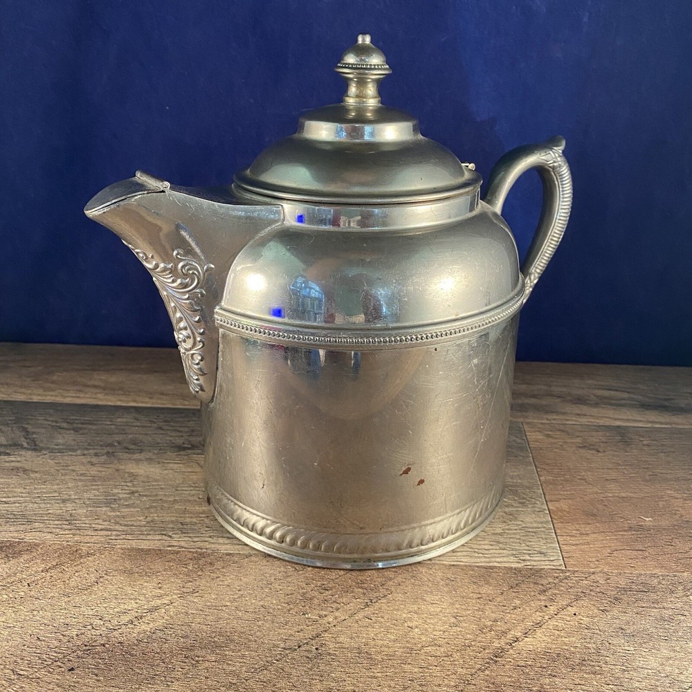 Manning Bowman Water Pitcher Teapot Decorated Silverplate Lidded