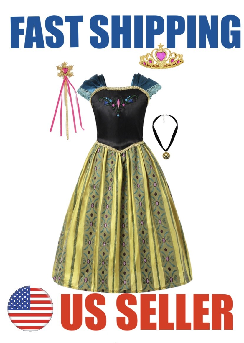 Anna Frozen Princess Green Dress Up Set Girls Costume Fast Shipping