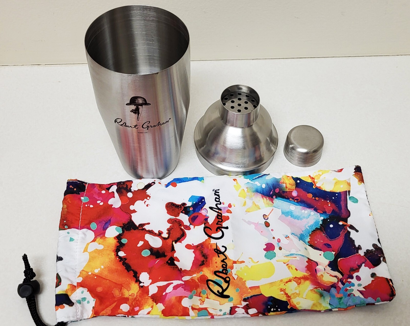 Designer Martini Cocktail Shaker Set ROBERT GRAHAM w/ Bag Rare New Collector USA