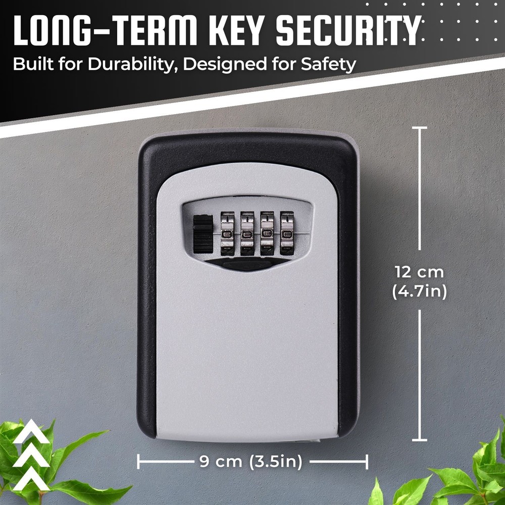 Key Lock Box - Wall Mounted Lockbox for Keys Outdoor - 4 Digit Code Combination