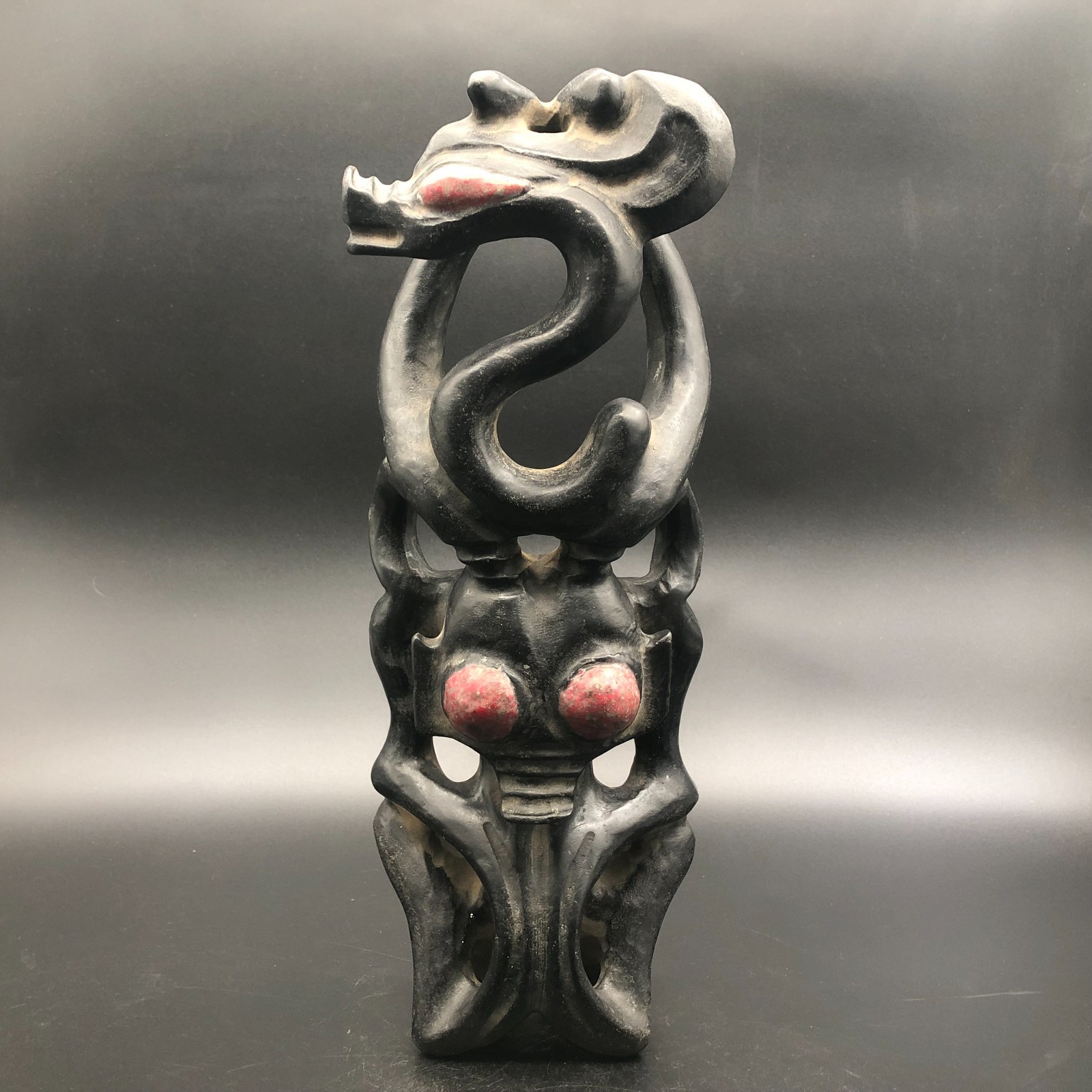 Old HongShan Culture Meteorite Jade Hand-Carved Sun God Helios&Pig Dragon Statue