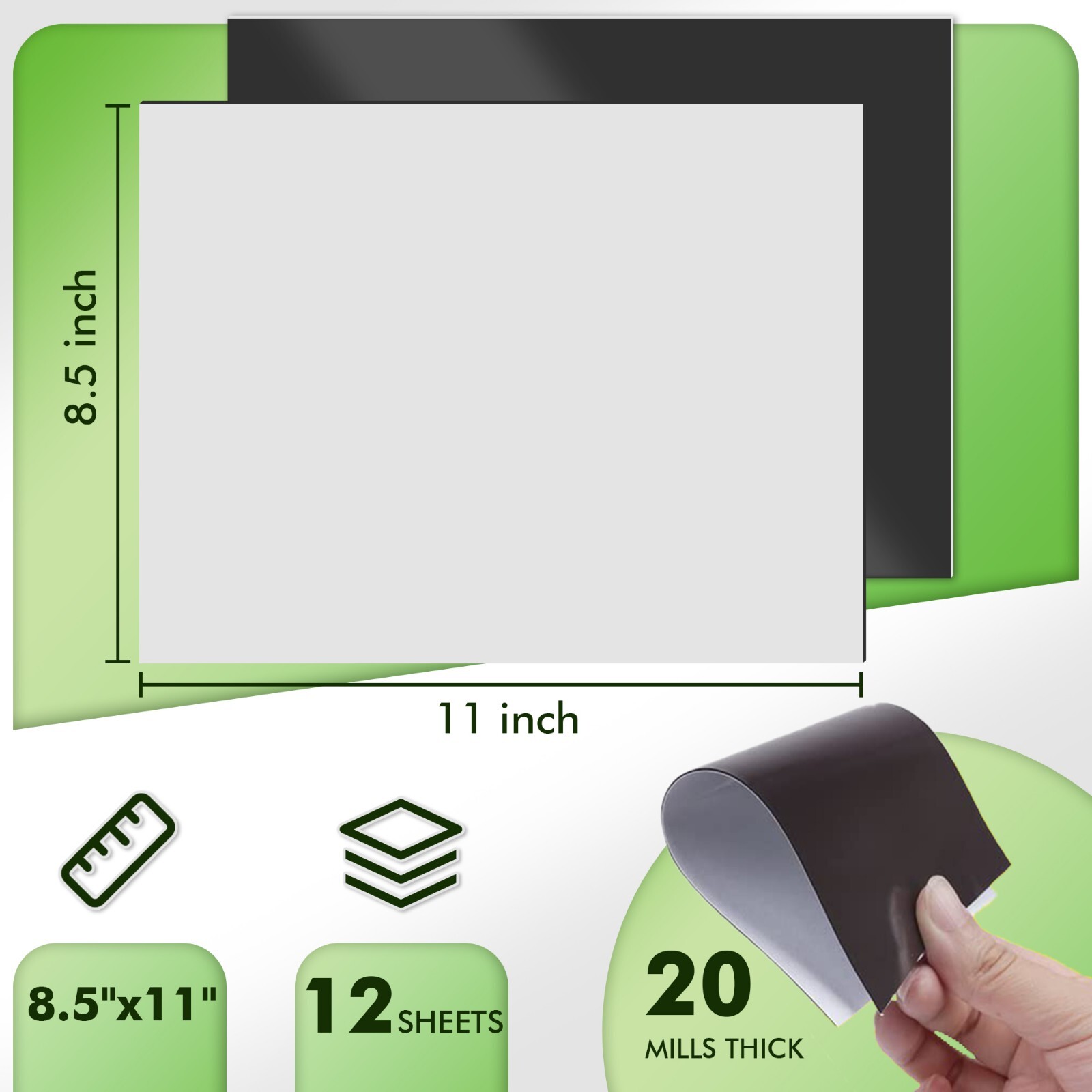 Strong Flexible Self-Adhesive Magnetic Sheets 8.5 x 11 20 Mil 12PCs Stone City