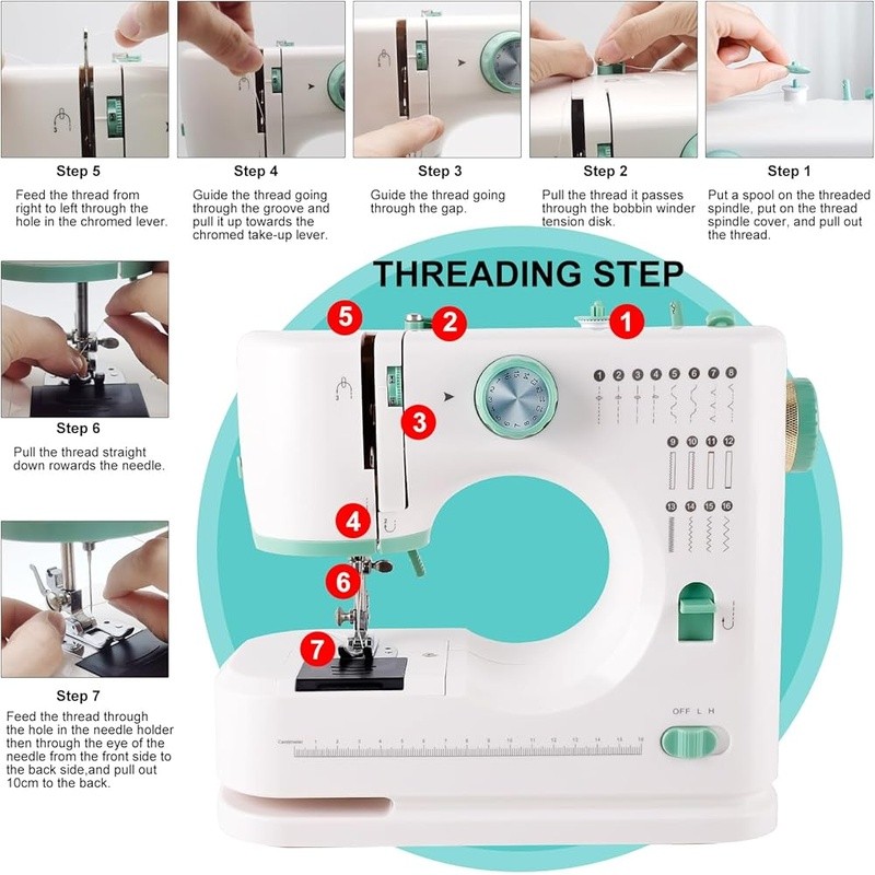 Double Needle Sewing Machine 16 Stitches Reverse LED Light Sewing Accessories US