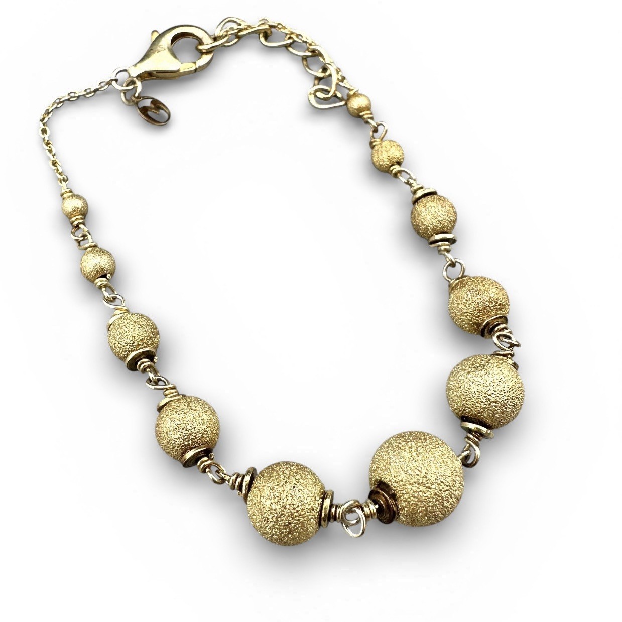 Gold Sterling Silver Stardust Bracelet Ball Beaded 925 Signed STS Vermeil 7.5”