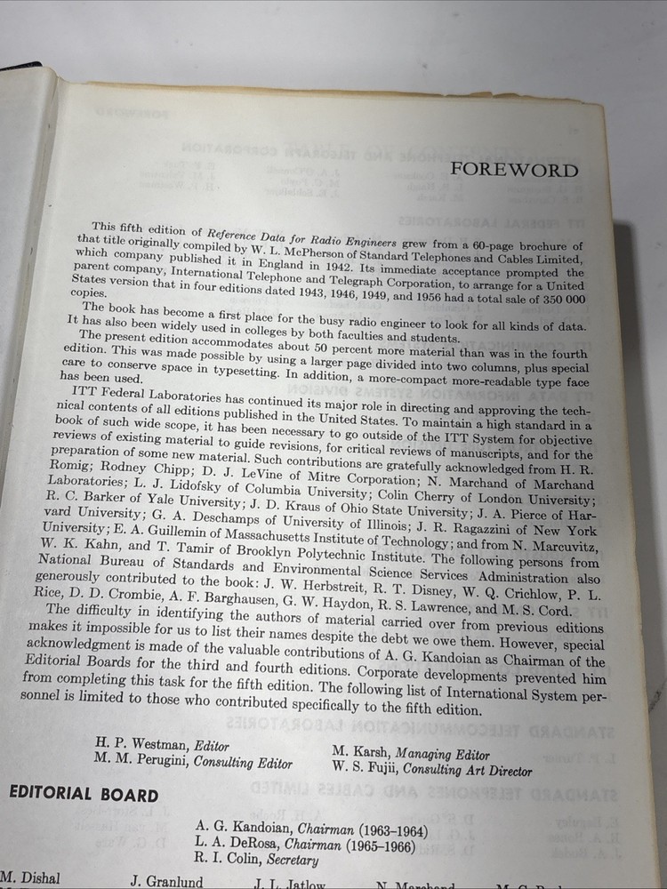 Reference Data for Radio Engineers 5th Edition Howard W. Sams & Co. ITT 1968
