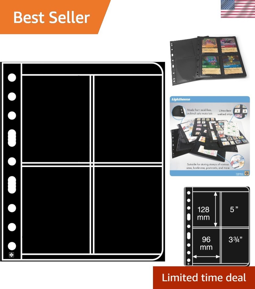 Black Vario Stamp Sheets - 2 Divided Pockets for Organized Collections
