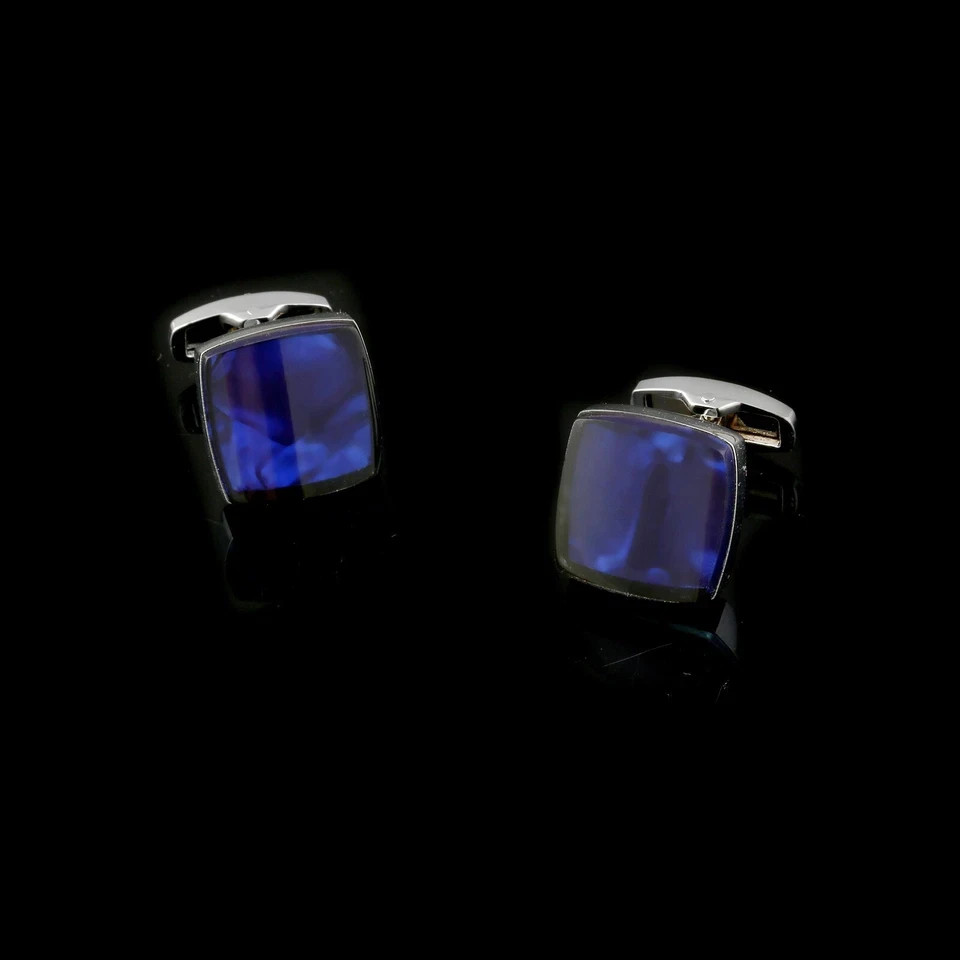 3CT Cushion Lab-Created Sapphire Men's Vintage Cufflinks 14K White Gold Plated