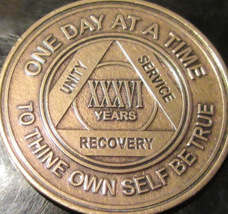 Alcoholics Anonymous AA 36 Year Bronze Medallion Token Chip Sobriety Sober