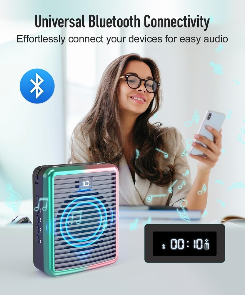 30W Wireless Voice Amplifier with Lavalier Microphone, Bluetooth Voice Amplifier