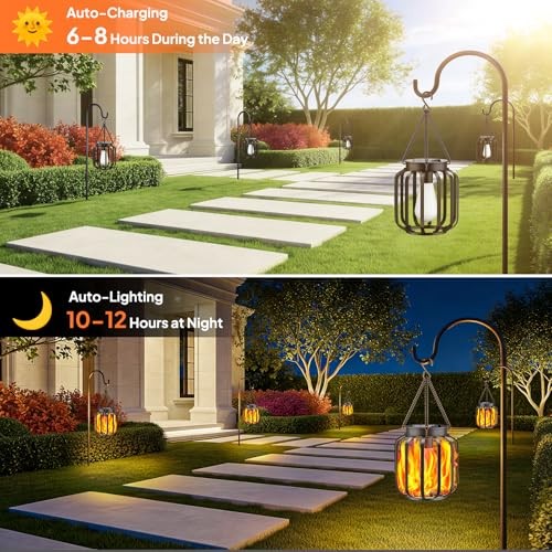 Solar Lights Outdoor Flickering Flame 4 Pack Flickering Flame Modern Cage