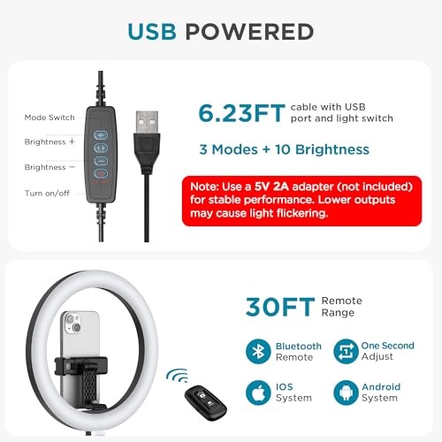 Overhead Phone Mount with Ring Light, 10" LED Selfie Ring Light for Medium