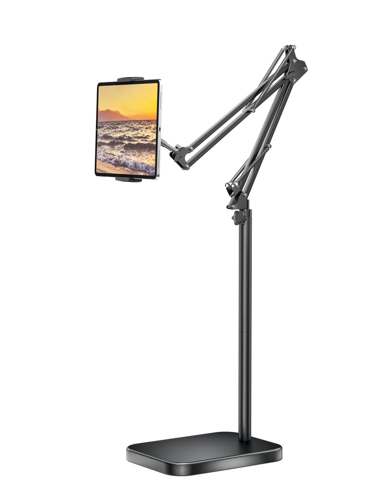 Tablet Floor Stand With 11lb Stable Base Adjustable Height Stretchable Arm Swive