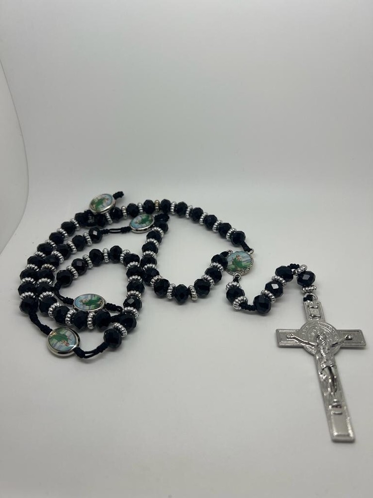 Rosary of St. Jude with Black Stones and Rhodium