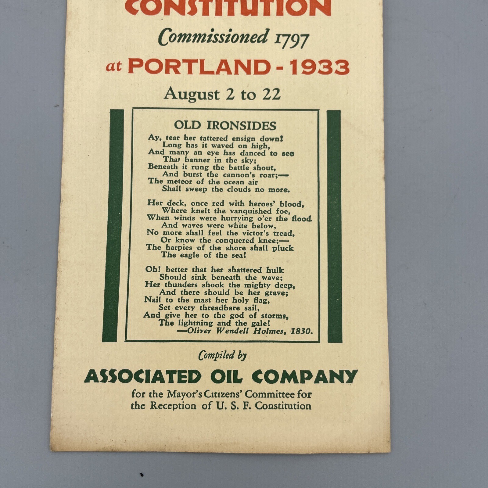 Associated Oil Company U.S. Frigate Constitution Old Ironsides At Portland 1933