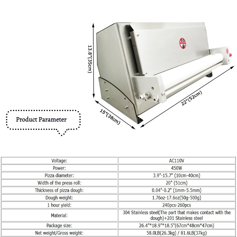 110V Electric Pizza Dough Roller Sheeter Pastry Press Making Machine 3.9"-15.7"