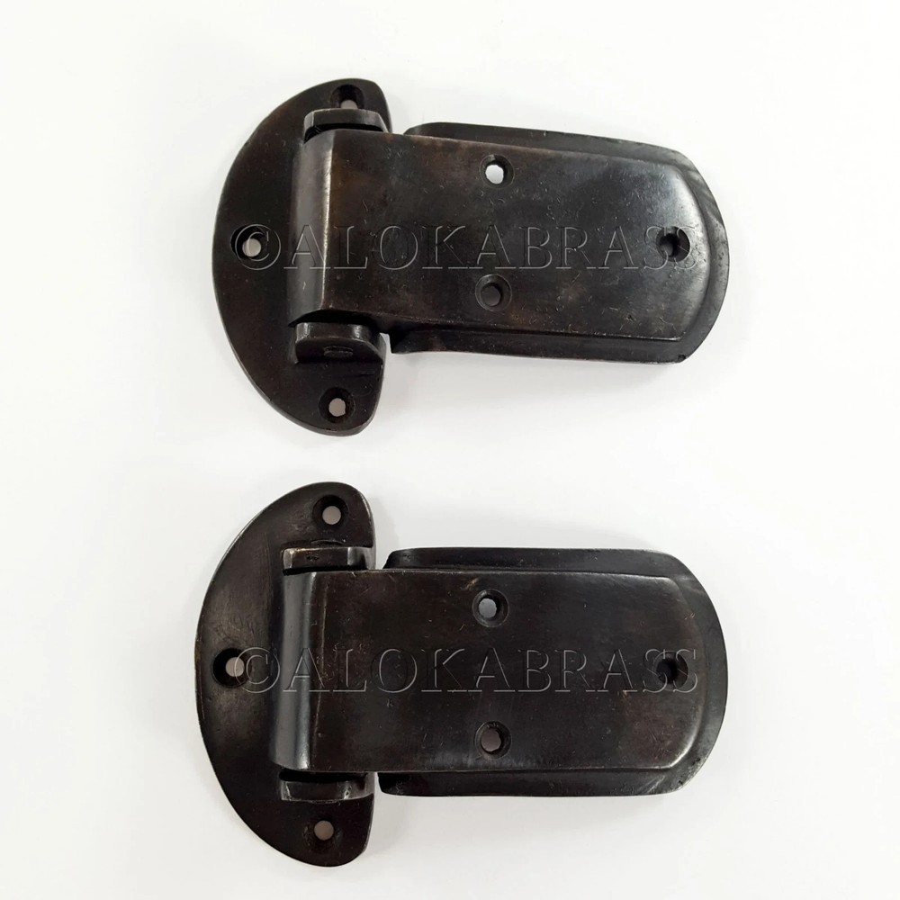 2 x Solid Brass Ice Box Catch Hinges Heavy Duty Offset 3/4" Vintage Kitchen Box