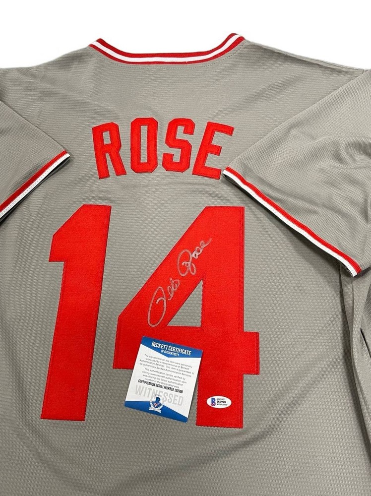 Pete Rose Grey Jersey Autographed MLB Signed Beckett COA