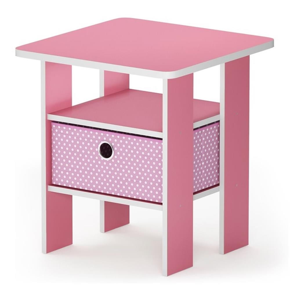 Pemberly Row Engineered Wood End Table with Bin Drawer in Light Pink