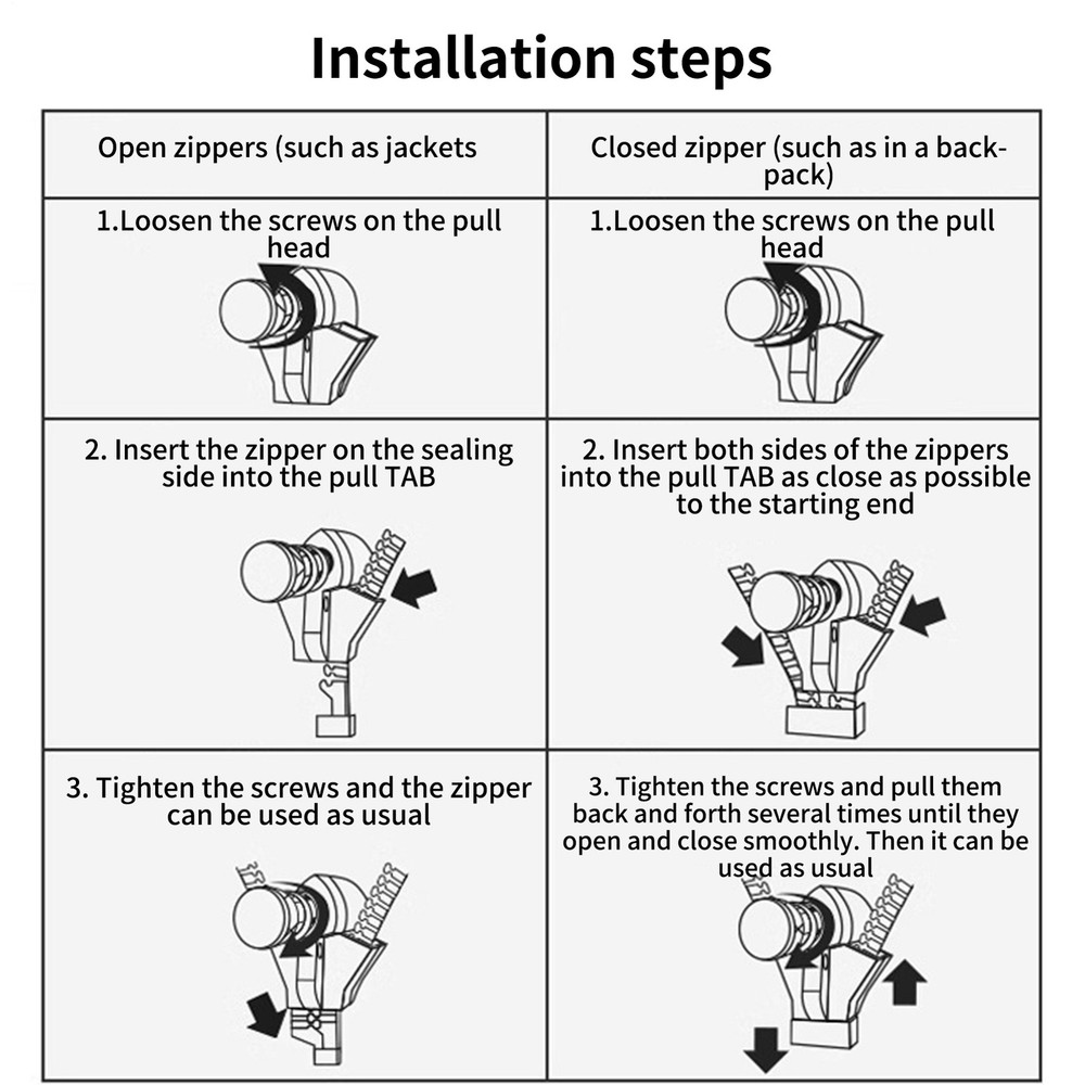 Zipper Repair Kit, 15Pcs 3 Different Size Replacement Zipper Quick Install
