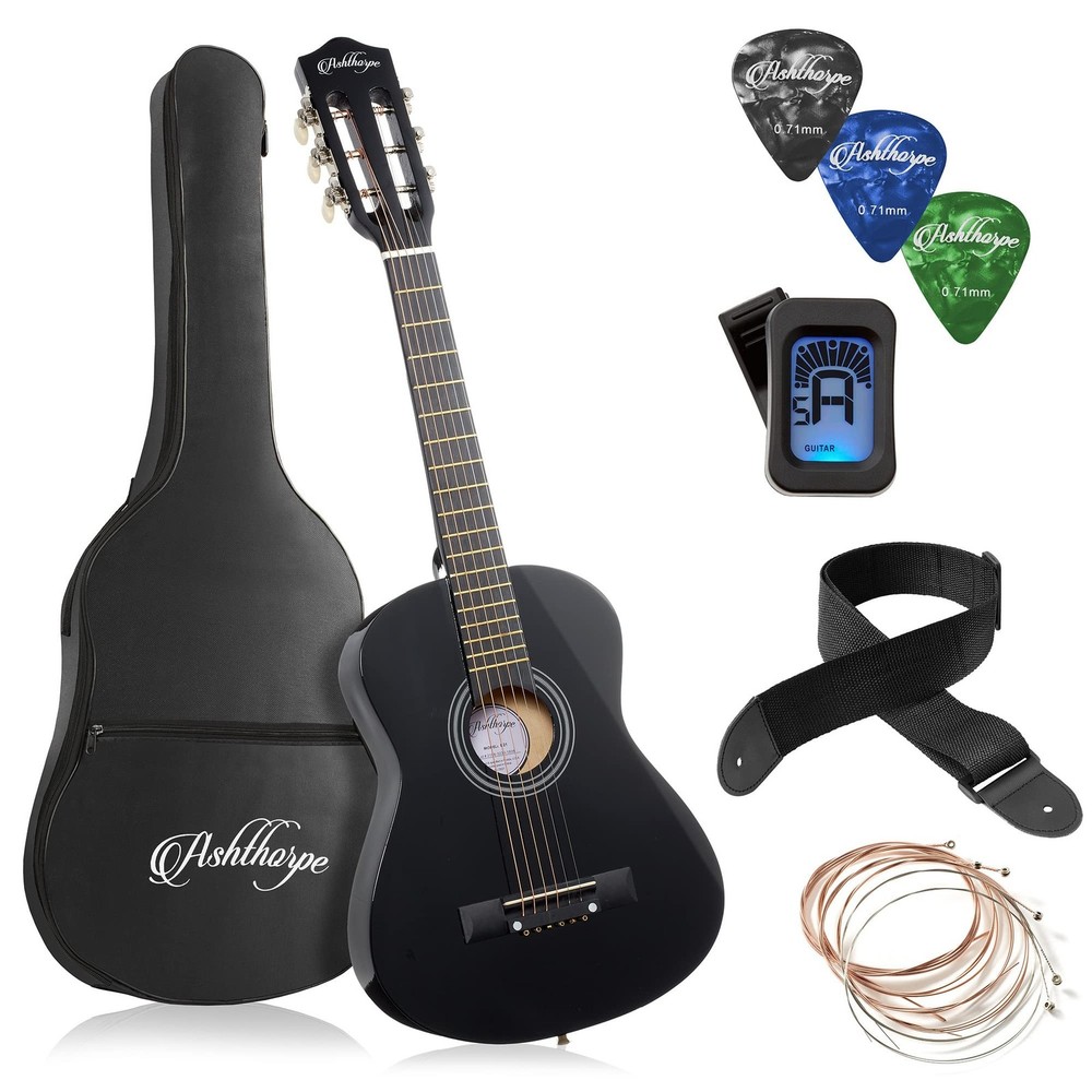 Ashthorpe 30-inch Beginner Acoustic Guitar Package (Black), Basic Starter Kit...