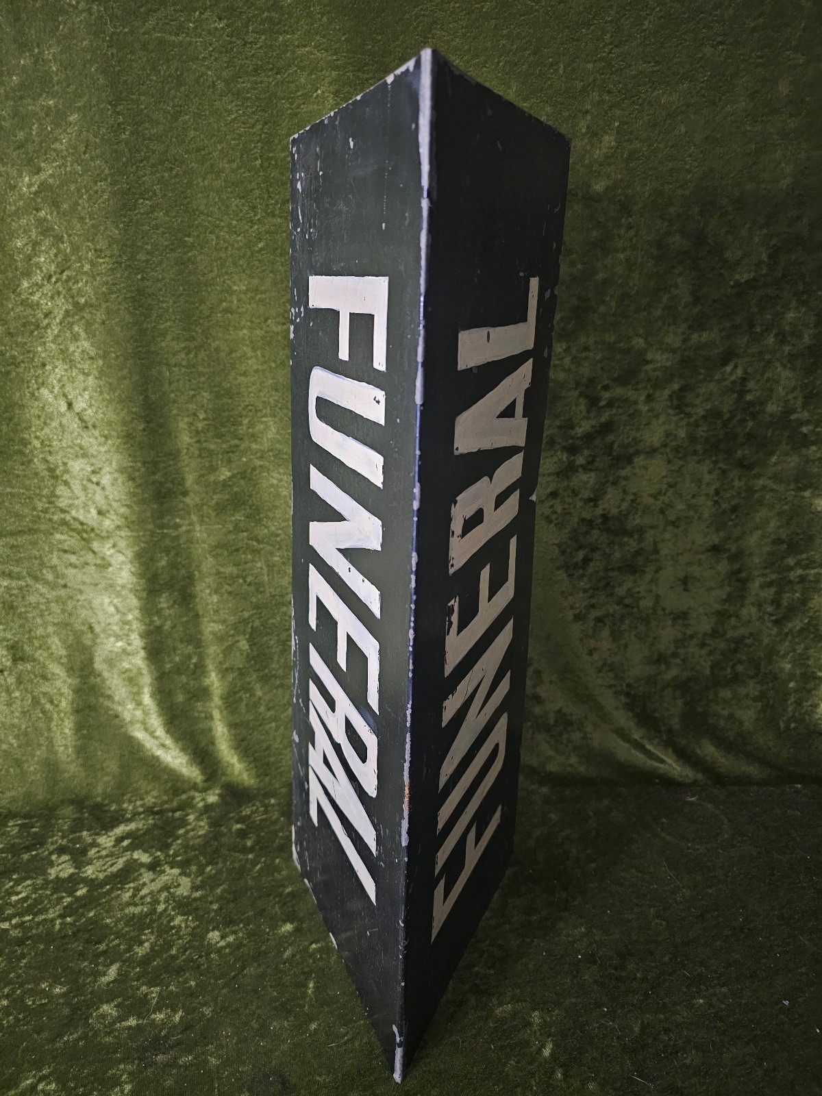 Hand-painted Metal Triangle Funeral Sign - 19.5" mortuary