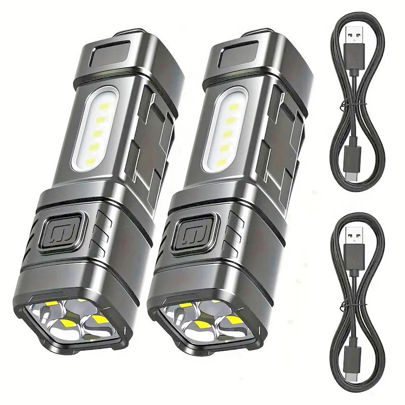 2 x (4) LED Flashlight 4 mode Rechargeable Super Bright Mini Handheld Flashlight