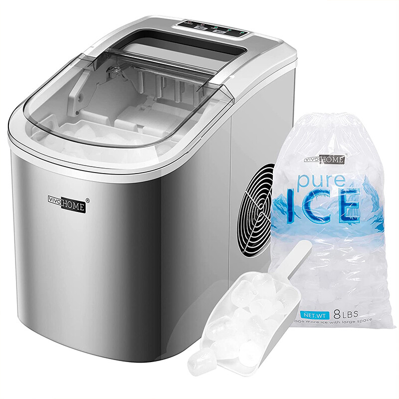 Electric Ice Cube Maker Machine w/ 10 Ice Bag, Self Cleaning Function 27lbs/Day