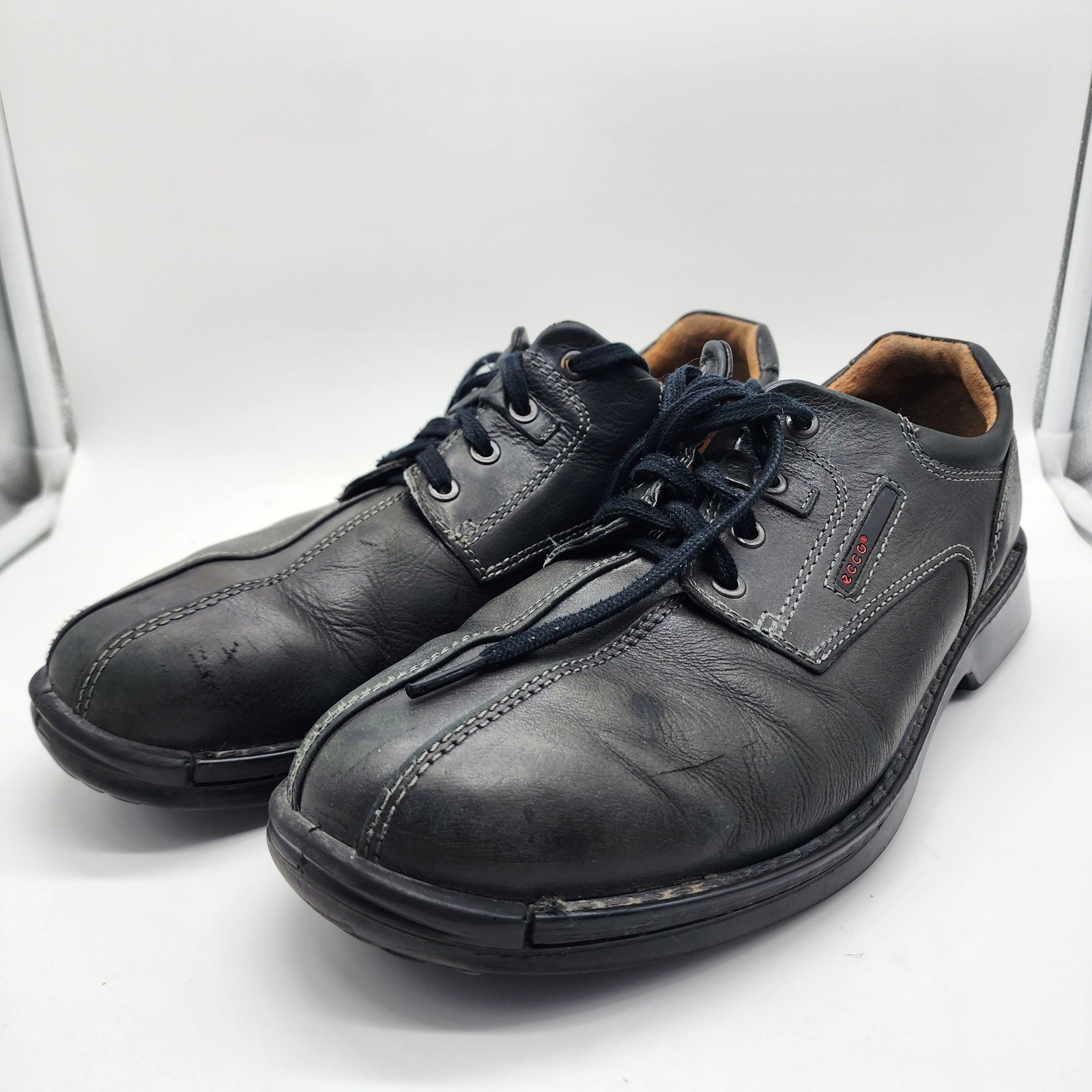 ECCO Fusion Oxfords 45 11-11.5 Regular Bicycle Toe Black Leather Lace Up 50114