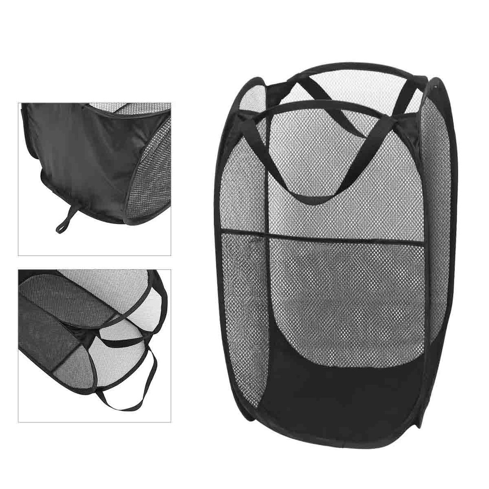 Convenient and practical foldable mesh pop-up laundry basket (Black | 2-Pack)