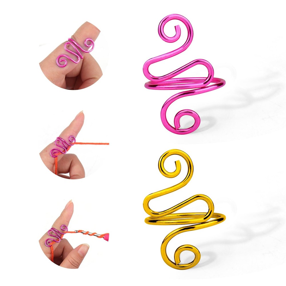 Vodolo Crochet Ring,2PCS Gold Adjustable Yarn Tension Ring Adjustable,