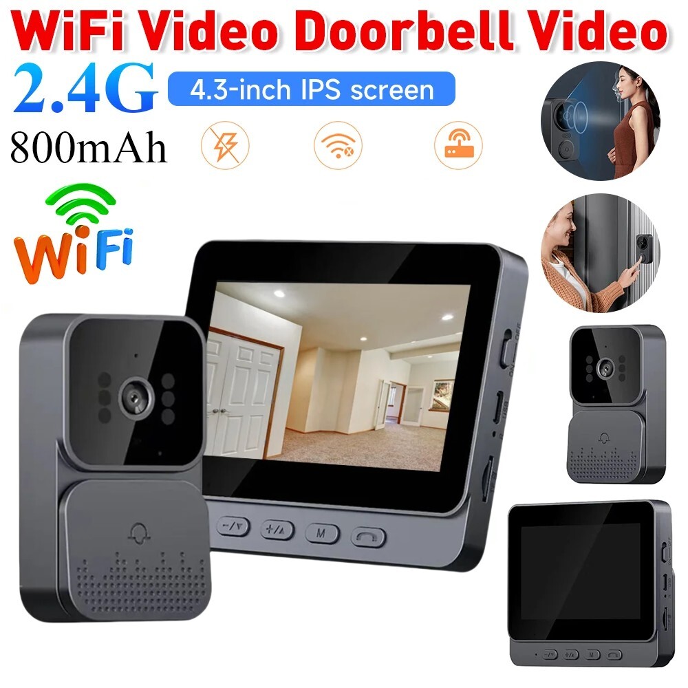 IPS Screen 2.4G Wireless Intercom Doorbell Wireless Smart Video 1080P 4.3 Inch